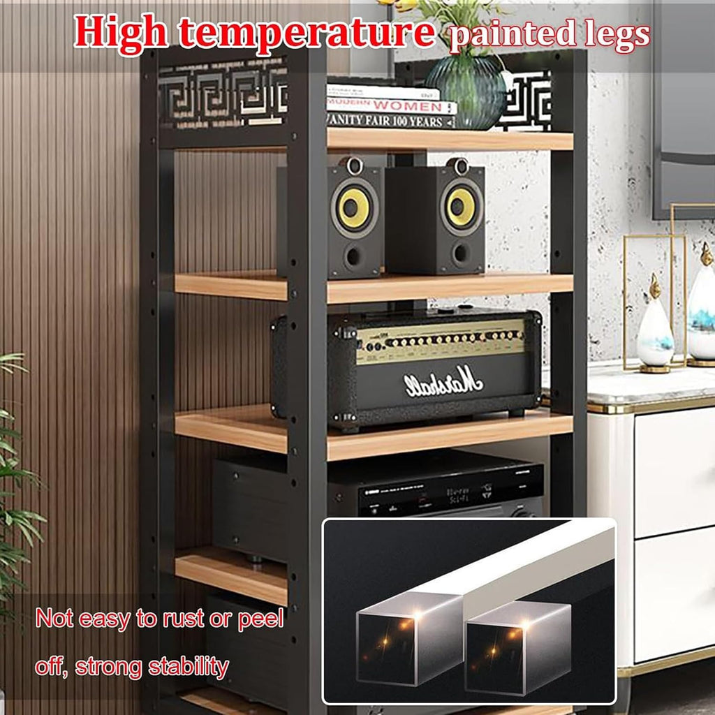 Modern AV Media Stand - Open Stereo Rack Storage Cabinet, Corner Shelf for Audio-Video, Home Theater, Office & Recording Room (Light Walnut, 27.6in)