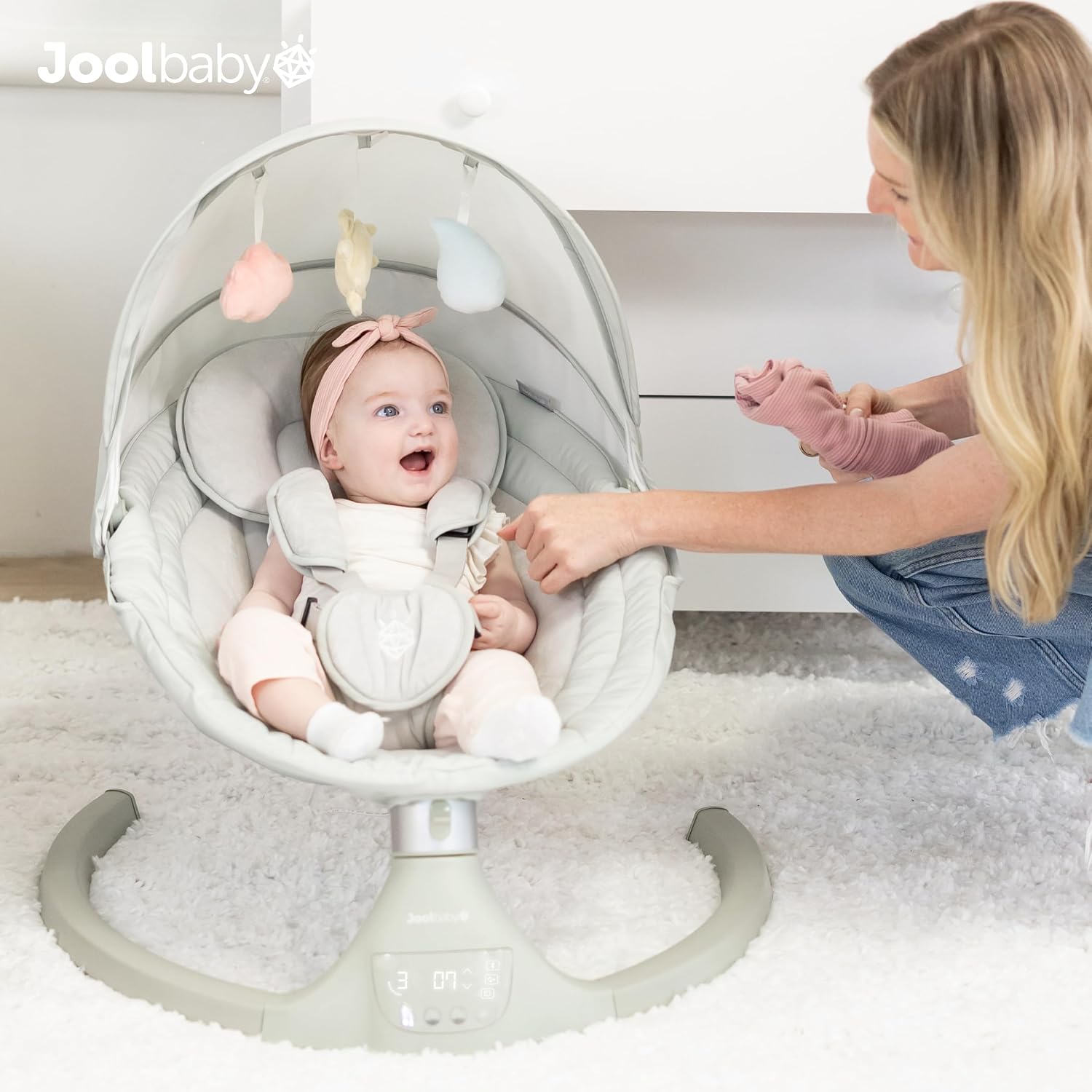 Jool Baby Nova Swing for Newborns - Electric Motorized Infant Swing, Bluetooth Music, 10 Preset Melodies, Remote (Updated Model, Sage)