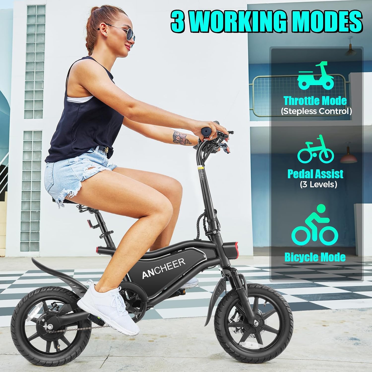 ANCHEER Folding Electric Bike for Adults, 374Wh Ebike, 20MPH Electric Bikes, 14' Foldable Electric Bicycle, 20-50 Miles Electric Bikes, E Bike, LCD Display, Dual Suspension, UL2849 Compliant