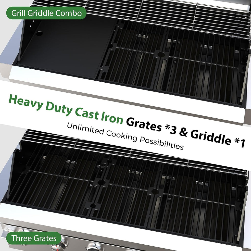 Brand-Man Propane Gas Grill, 40-Inch 6-Burner Built-In Head BBQ Island Outdoor Kitchen, Natural Gas Convertible, Heavy Duty 304 Stainless Steel, 60,000BTUs