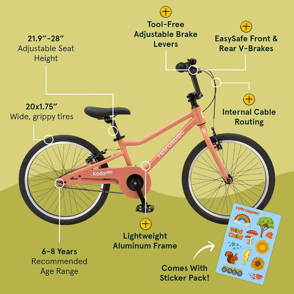 Retrospec Koda Plus Kids Bike for Boys & Girls Ages 6-8 Years - Children's Bicycle, Adjustable Seat & Handlebars