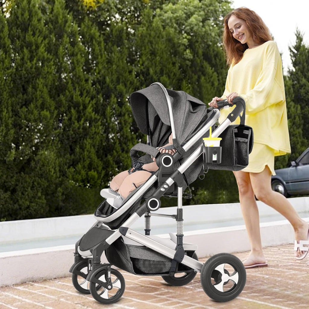 TODEFULL Convertible Baby Stroller, 3 in 1 Folding Infant Stroller, High Landscape Pushchair w/Adjustable Backrest & Canopy, Newborn Pram with Foot Cover, Storage Basket, Dark Grey