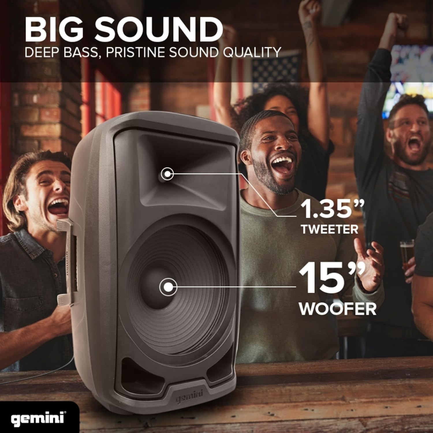 Gemini 120W Bluetooth PA Speaker w/Stand – 15' DJ Loudspeaker System with LED Lights, USB/SD/FM, Wireless Stereo Pairing, Mic, EQ, Remote & Pro Audio Inputs – Portable Party Sound (AS-2115BT-LT-PK)