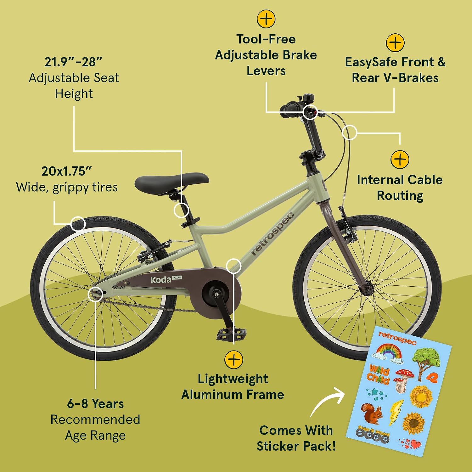 Retrospec Koda Plus Kids Bike for Boys & Girls Ages 6-8 Years - Children's Bicycle, Adjustable Seat & Handlebars