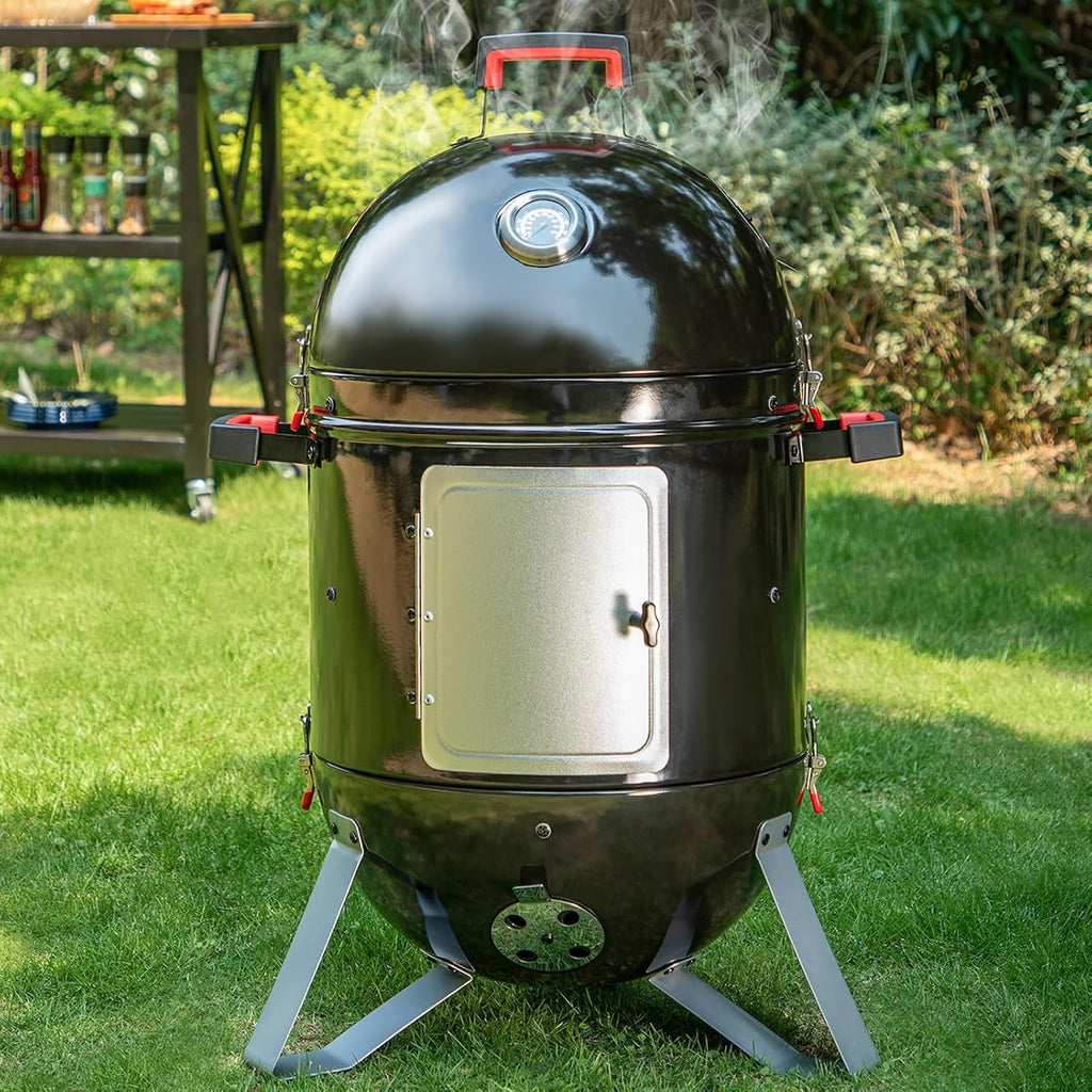 Sophia & William 18-Inch Vertical Charcoal Smokers BBQ Grills with Porcelain-Enameled Smoking Chamber & 2-Layer Smoking Shelves, Outdoor Smokers & Tabletop Grill Combo for Barbecue Camping(Black)