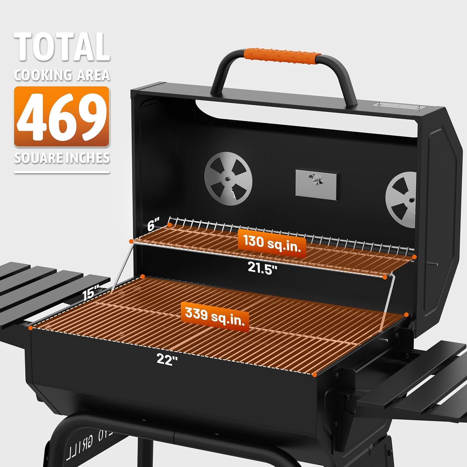 KEYO GRILL 23-Inch Movable Charcoal Grill, High Temperature Resistant Glass Barrel Charcoal Grills with Adjustable Vents, Warming Rack Outdoor BBQ Grills for Backyard, Patio and Parties, Black
