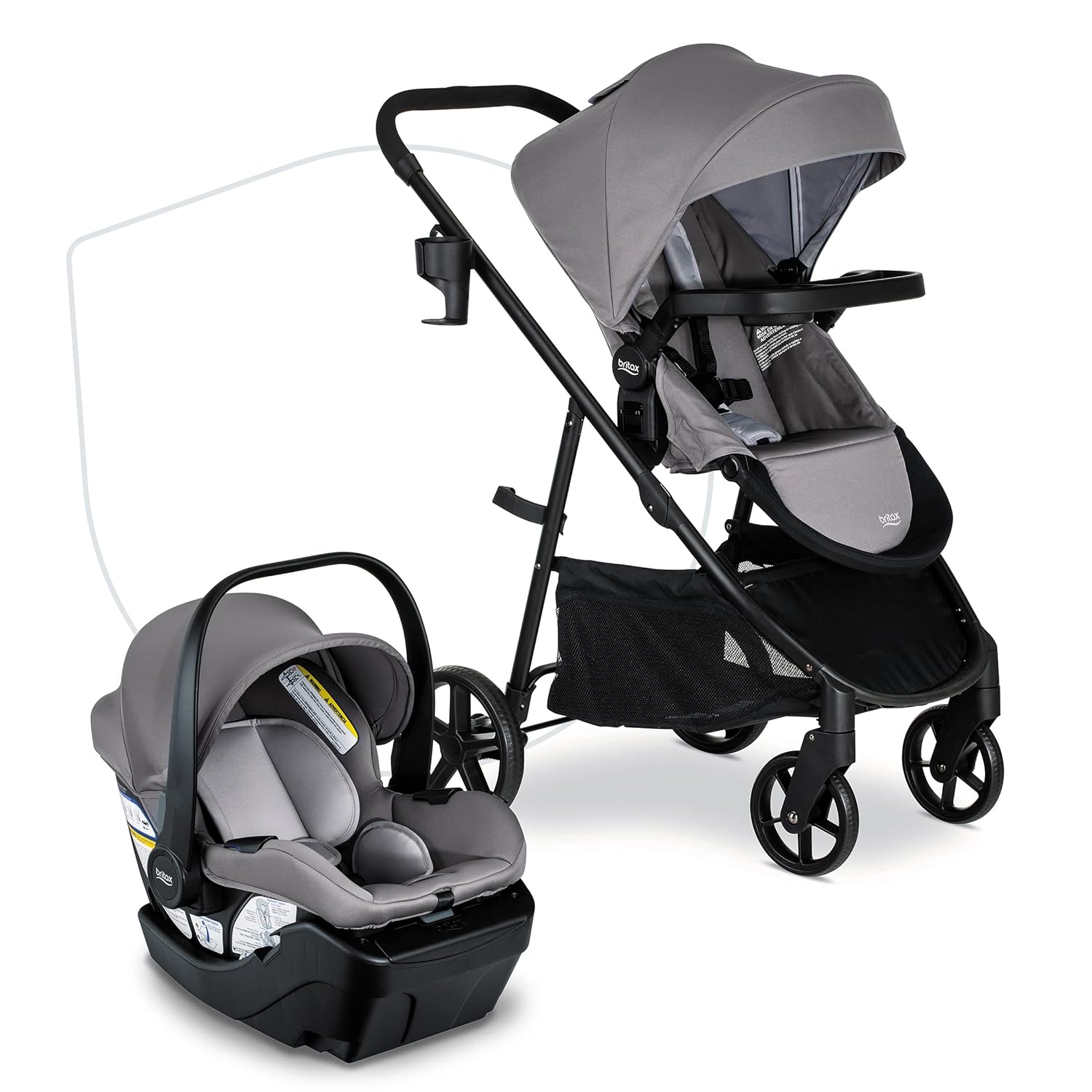 Britax Willow Brook Travel System, Car Seat Stroller Combo With Willow Infant Car Seat, Aspen Base, and Brook Stroller; ClickTight Technology, RightSize System and 4 Ways to Ride — Graphite Glacier