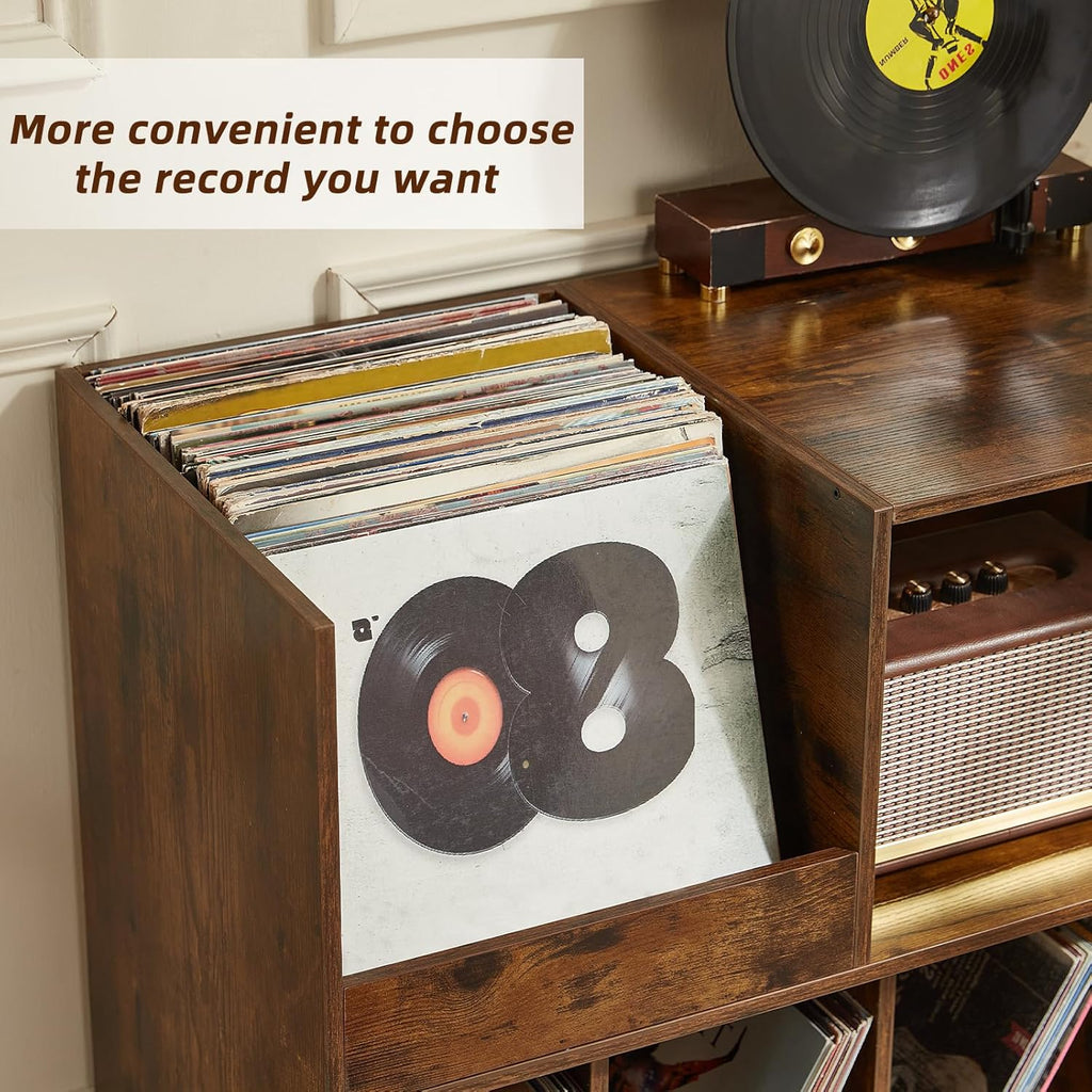 LELELINKY Large Record Player Stand, 48''Turntable Stand with Storage, Vinyl Record Holder with Display Area, Record Player Table Holds Up to 450 Albums, Record Stand for Music Room Living Room