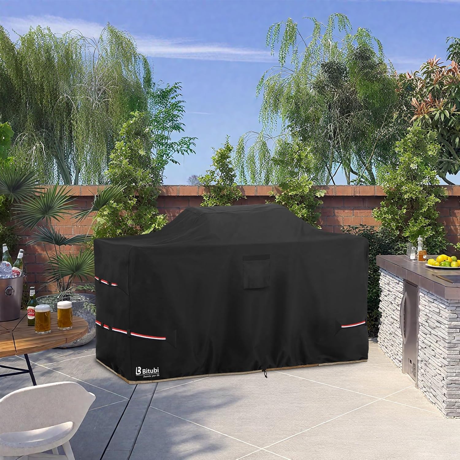 Bitubi 78 Inch Island Grill Cover - 600D Heavy Duty Waterproof All Weather Protection Extra Large Grill Cover,Black