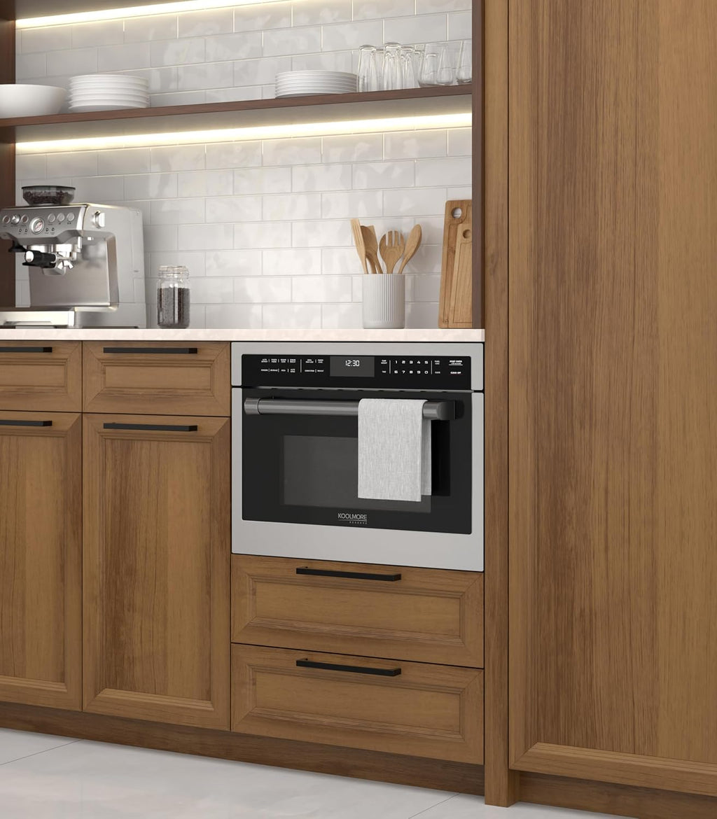 KoolMore Reserve 24 in. 1.6 cu. ft. Built-in Convection Microwave Oven with 10 Power Levels, Sensor Cooking, Bake, Roast, Broil, Defrost, 1750 Watts, UL Certified in Black Stainless-Steel