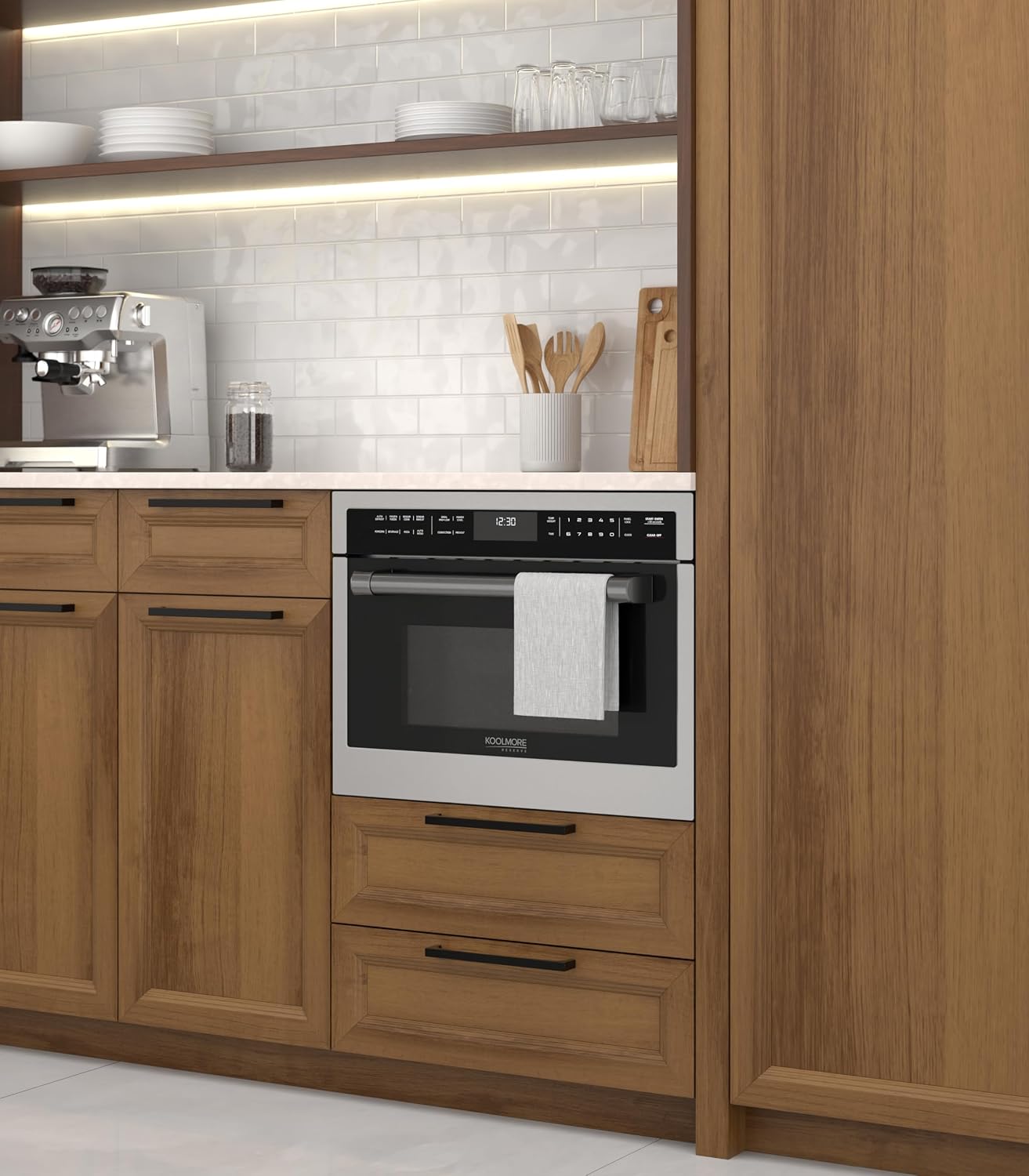 KoolMore Reserve 24 in. 1.6 cu. ft. Built-in Convection Microwave Oven with 10 Power Levels, Sensor Cooking, Bake, Roast, Broil, Defrost, 1750 Watts, UL Certified in Black Stainless-Steel