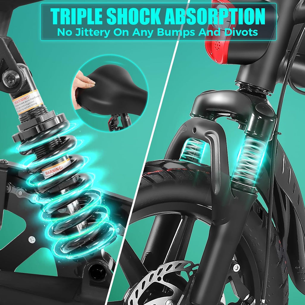 ANCHEER Folding Electric Bike for Adults, 374Wh Ebike, 20MPH Electric Bikes, 14' Foldable Electric Bicycle, 20-50 Miles Electric Bikes, E Bike, LCD Display, Dual Suspension, UL2849 Compliant