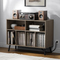 Cozy Castle Record Player Stand with Vinyl Storage Cabinet, Wood Turntable Table Open Shelf Holder Up to 350 Albums Cube Storage Organizer for Living Room, Office, Gray