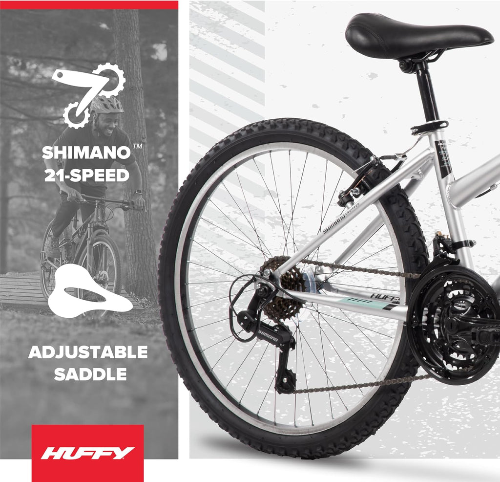 Huffy Stone Mountain Bike for Men and Women, 20'/24'/26', 6-Speed (20') or 21-Speed, Front or Dual Suspension (Varies), Multiple Colors, Adjustable Saddle, Shimano Equipped, All-Terrain Tires