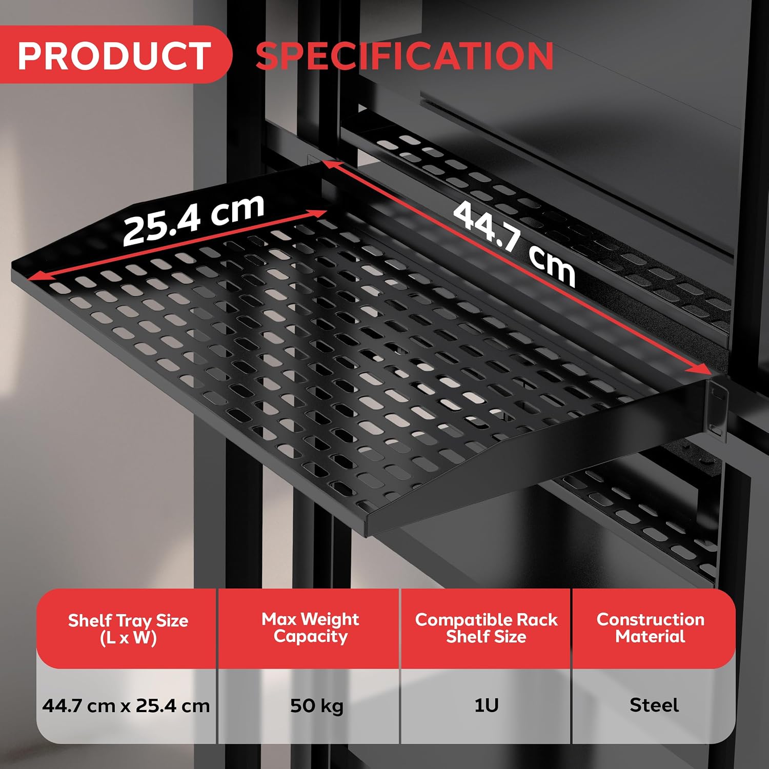 Pyle 19-Inch 1U Server Rack Shelf - 10 pcs. Vented Metal Shelves for Optimal Airflow, Wall or Rack MountableSupports up to 110 lbs, 17 x 10' Shelf Tray for Cabinets, Computers & Network Equipment