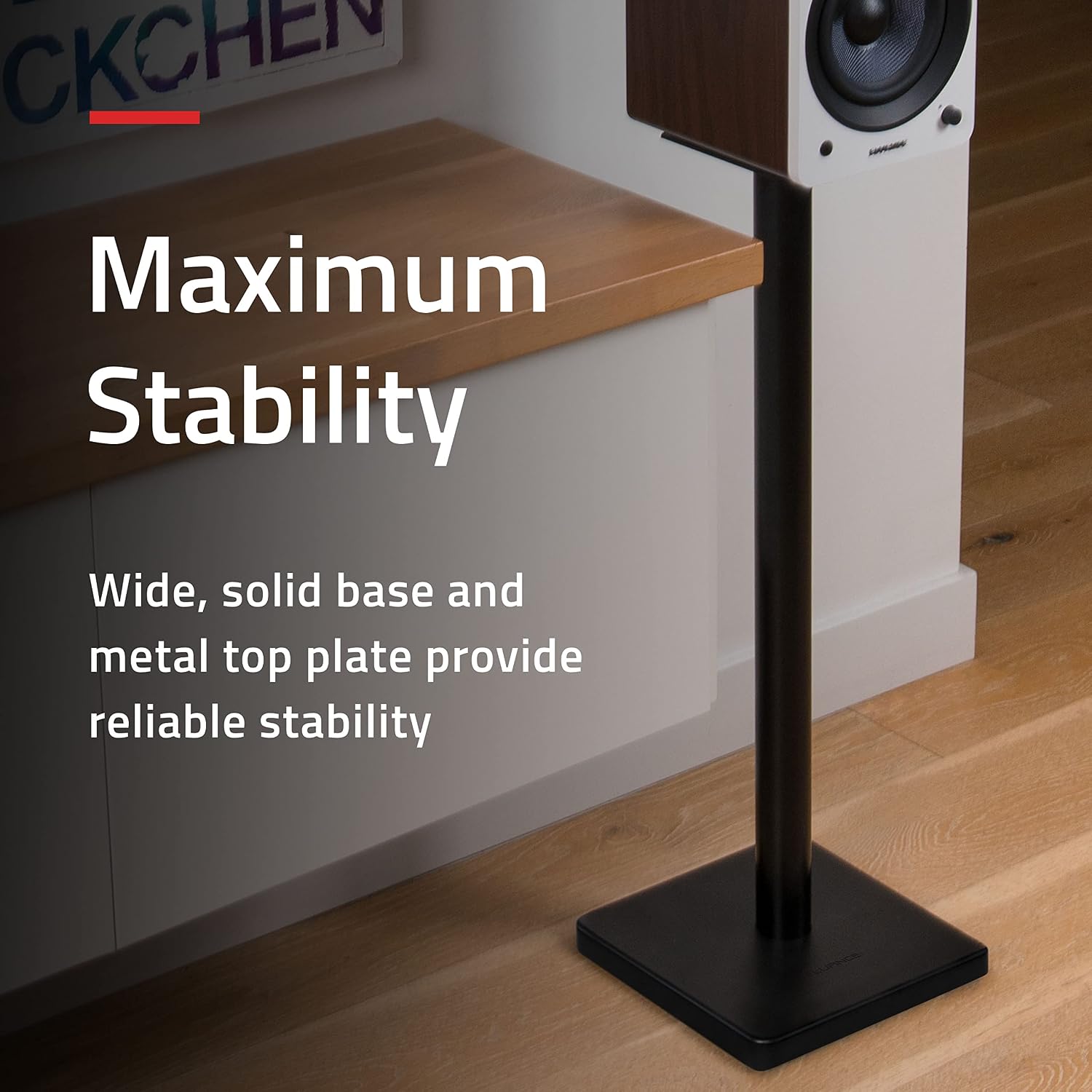 Fluance Floor Speaker Stands for Surround Sound and Bookshelf Speakers with Solid Construction, Adjustable Floor Spikes, Rubber Isolation Feet, Cable Management, Square Base - Matte Black/Pair (SS05S)