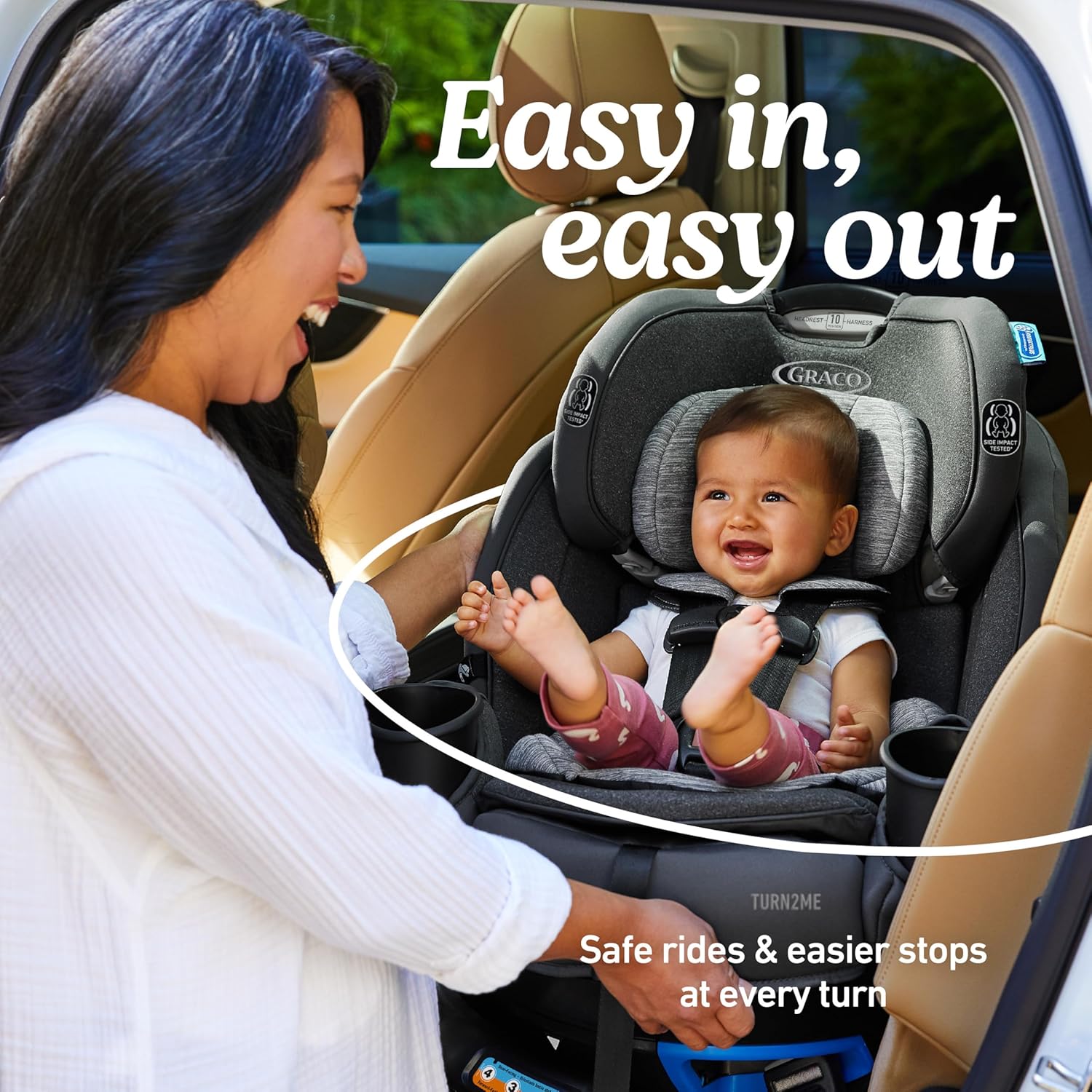 Graco Turn2Me 3-in-1 Rotating Convertible Car Seat, London, Rear-Facing Rotation Only, Forward-Facing Mode, Highback Booster Up to 100 lbs, Adjustable Headrest & Harness, Steel Reinforced Frame