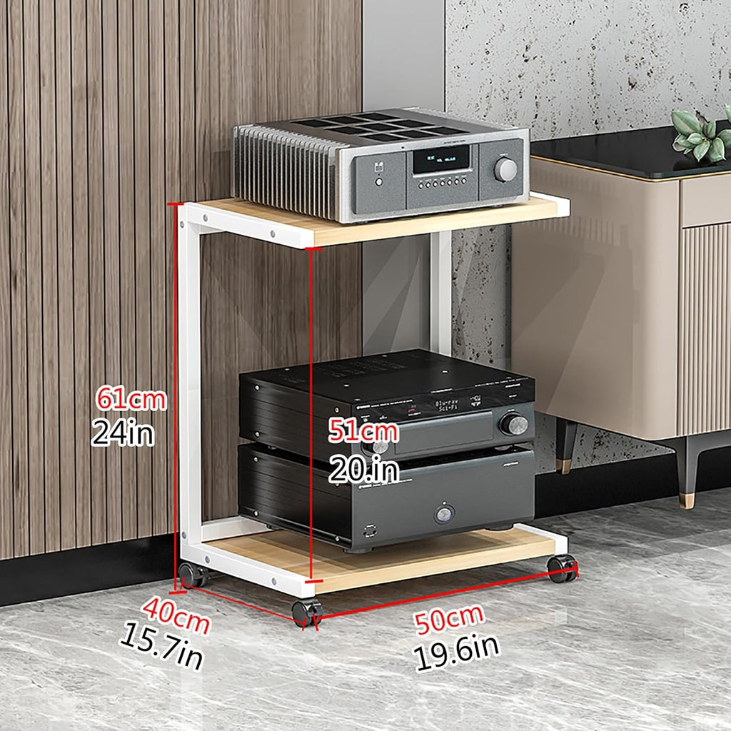 AV Media Stand with Wheels, Gaming Shelves Audio Cabinet Stereo Component Cabinet Small Media Console Storage Rack Audio Tower Corner Entertainment Center for Record Player(White,50x40x61cm)