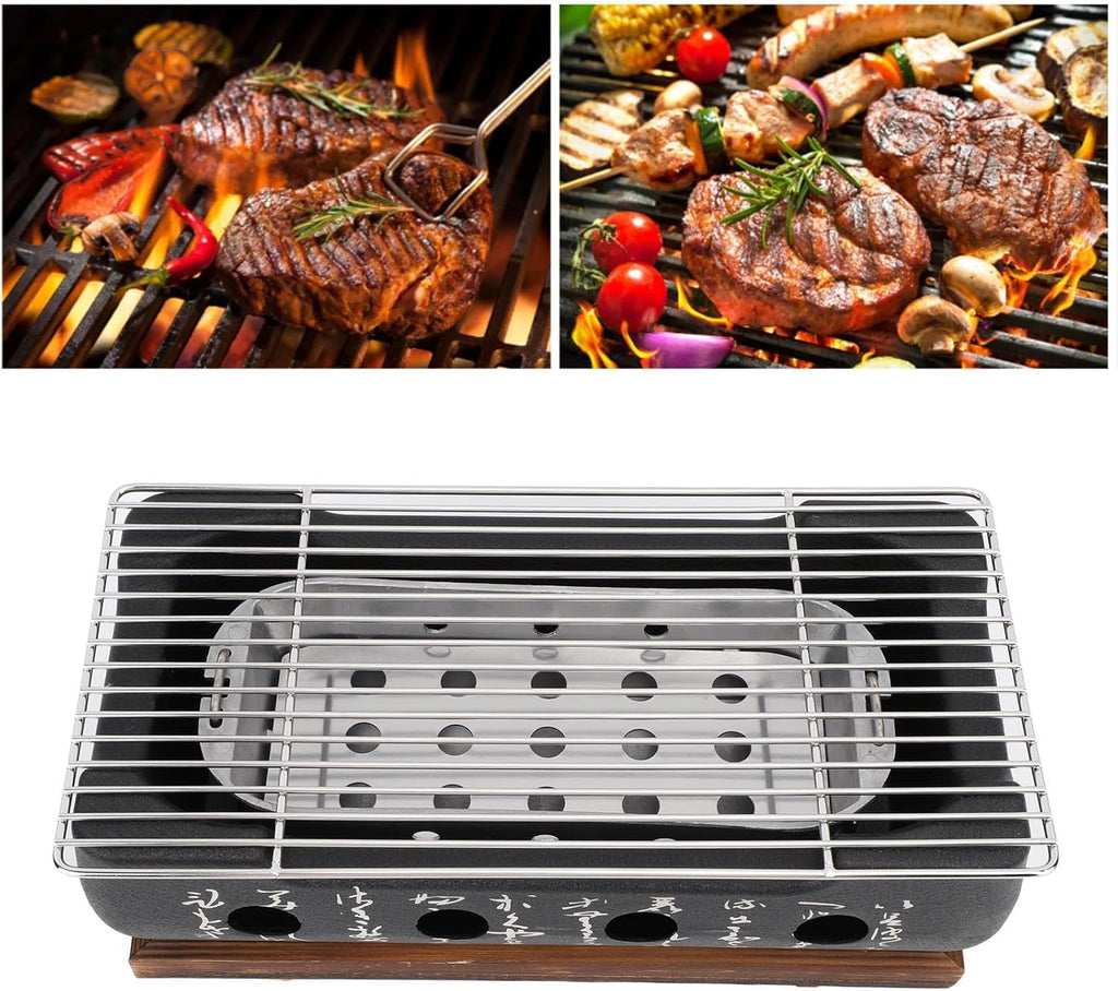 Fockety Japanese BBQ Grill, Charcoal Portable Barbecue Stove, Aluminum Alloy Hibachi Grill Charcoal Stove Yakitori Grill, Rectangle Calligraphy Quick Heating Wire Grill Base for
