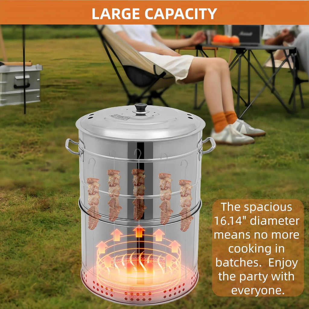 Large Stainless Steel Charcoal Hanging BBQ Grill, Charcoal Grills 360° Rotating Vertical Grill Portable Barbecue Barrel for Outdoor Cooking, Camping, Garden, Party