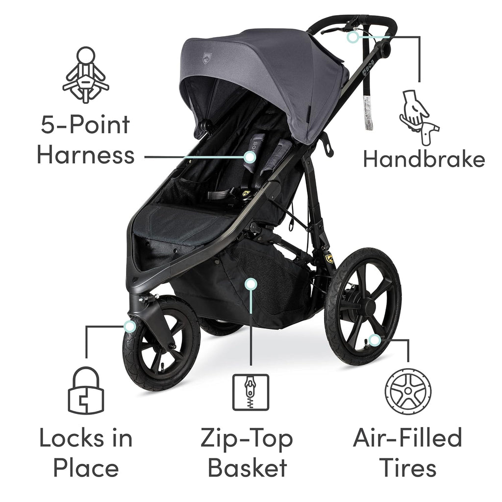 BOB Gear Wayfinder Jogging Stroller with Independent Dual Suspension, Air-Filled Tires, and 75-Pound Weight Capacity, Storm
