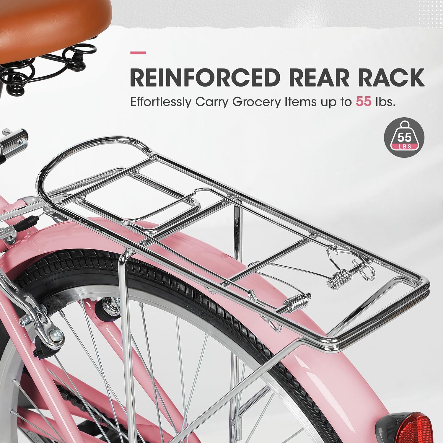 Outroad Beach Cruiser Bike, 24/26 inch Commuter Bicycle for Adult and Women,High-Carbon Steel Comfortable City Bikes with Rear Rack and Basket, (Black/Pink/White/Green/Purple)