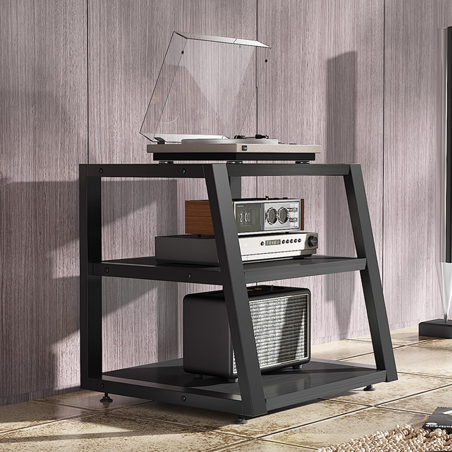 AV Cabinet Audio Rack - Media Stand & Stereo Cabinet for Home/Office/Theater - Stylish Audio Tower for DVD Players - Black 60cm/23.6in - Durable & Space-Saving Design