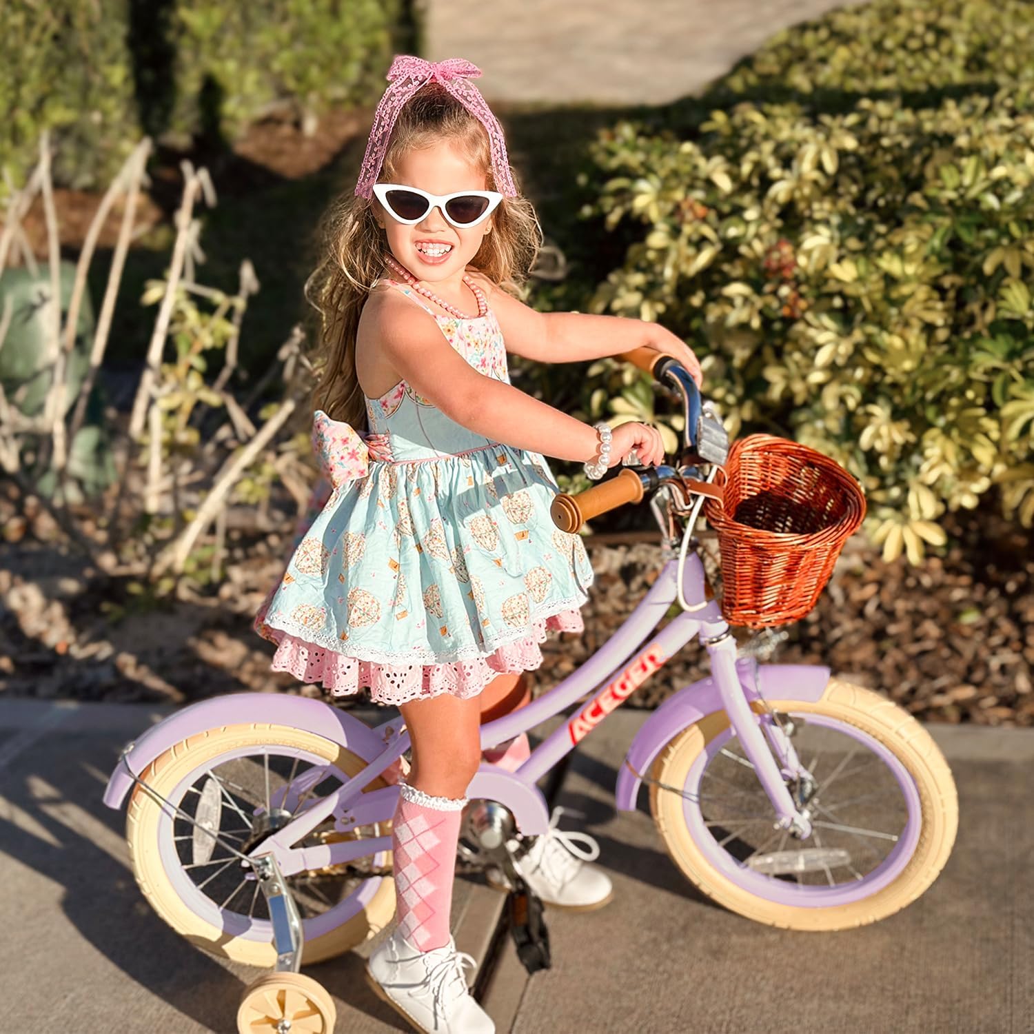 ACEGER Retro Princess Kids Bike with Basket for 3-12 Years Old Girls, Included Coaster Brake & Caliper Brake, 14 16 18 Inch with Training Wheels, 20 Inch with Kickstand, Vintage Bicycle for Gifts.