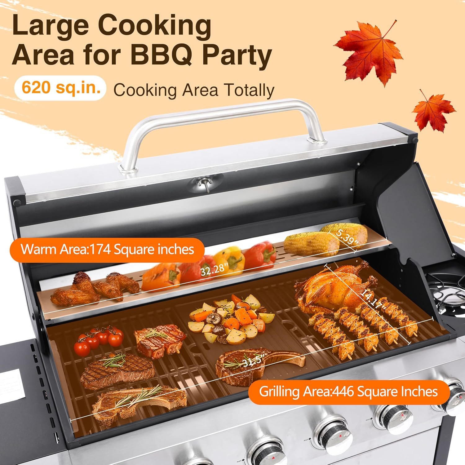 6-Burner Propane Grill - 65850 BTU BBQ with Side Burner | Porcelain Cast Iron Grates | Stainless Steel Outdoor Grill for Backyard, Camping, Tailgating (Fast Heating & Easy Clean)