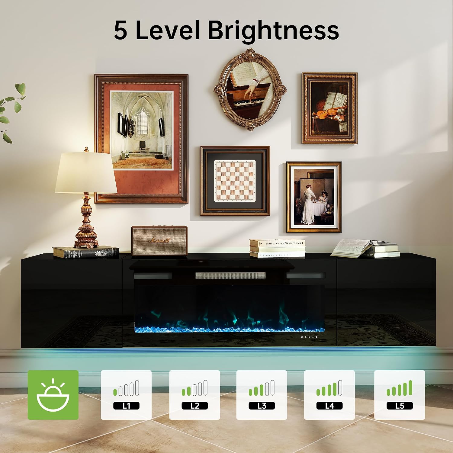 Real Relax 70' Floating TV Stand with 36' Electric Fireplace, Wall Mounted Entertainment Center with Storage, Remote Control, Modern LED Lights Fireplace TV Console for TVs Up to 80', All Black