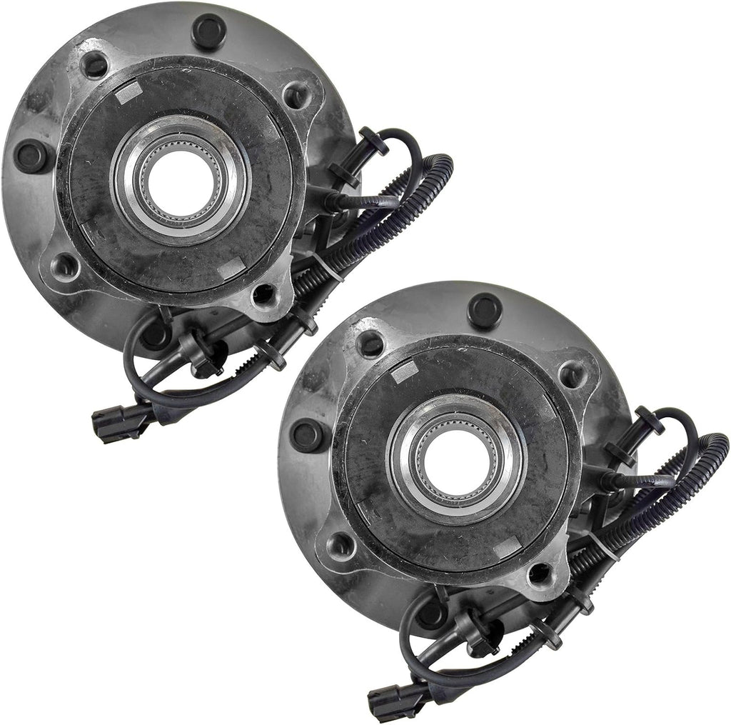TRQ Front Left and Right Wheel Bearing and Hub Assembly Set 2 Piece Compatible with 03-04 Ford F-250 Super Duty 4WD 03-04 F-350 Super Duty 4WD M14x1.5 Fine Thread Wheel Studs Single Rear Wheels SRW