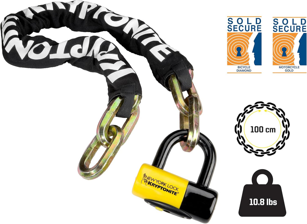 Kryptonite New York FAHGETTABOUDIT 1410 Bike Chain Lock, 3.28 Feet Long 14mm Steel Chain Heavy Duty Anti-Theft Bicycle Chain Lock with Keys, 10/10 Security Rating for E-Bike, Motorcycle, Scooter