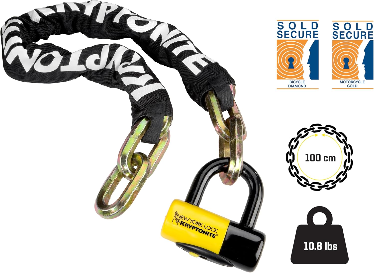 Kryptonite New York FAHGETTABOUDIT 1410 Bike Chain Lock, 3.28 Feet Long 14mm Steel Chain Heavy Duty Anti-Theft Bicycle Chain Lock with Keys, 10/10 Security Rating for E-Bike, Motorcycle, Scooter