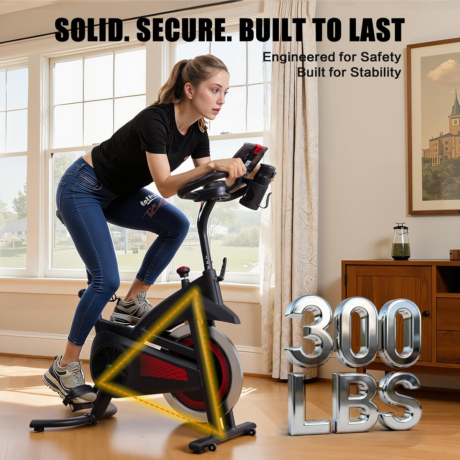 Exercise Bike Stationary Bike Indoor Cycling Bicycle for Home Gym Spinning Bike 300 lbs Weight Capacity Adjustable Seat/Handlebar for Office Workout Cardio