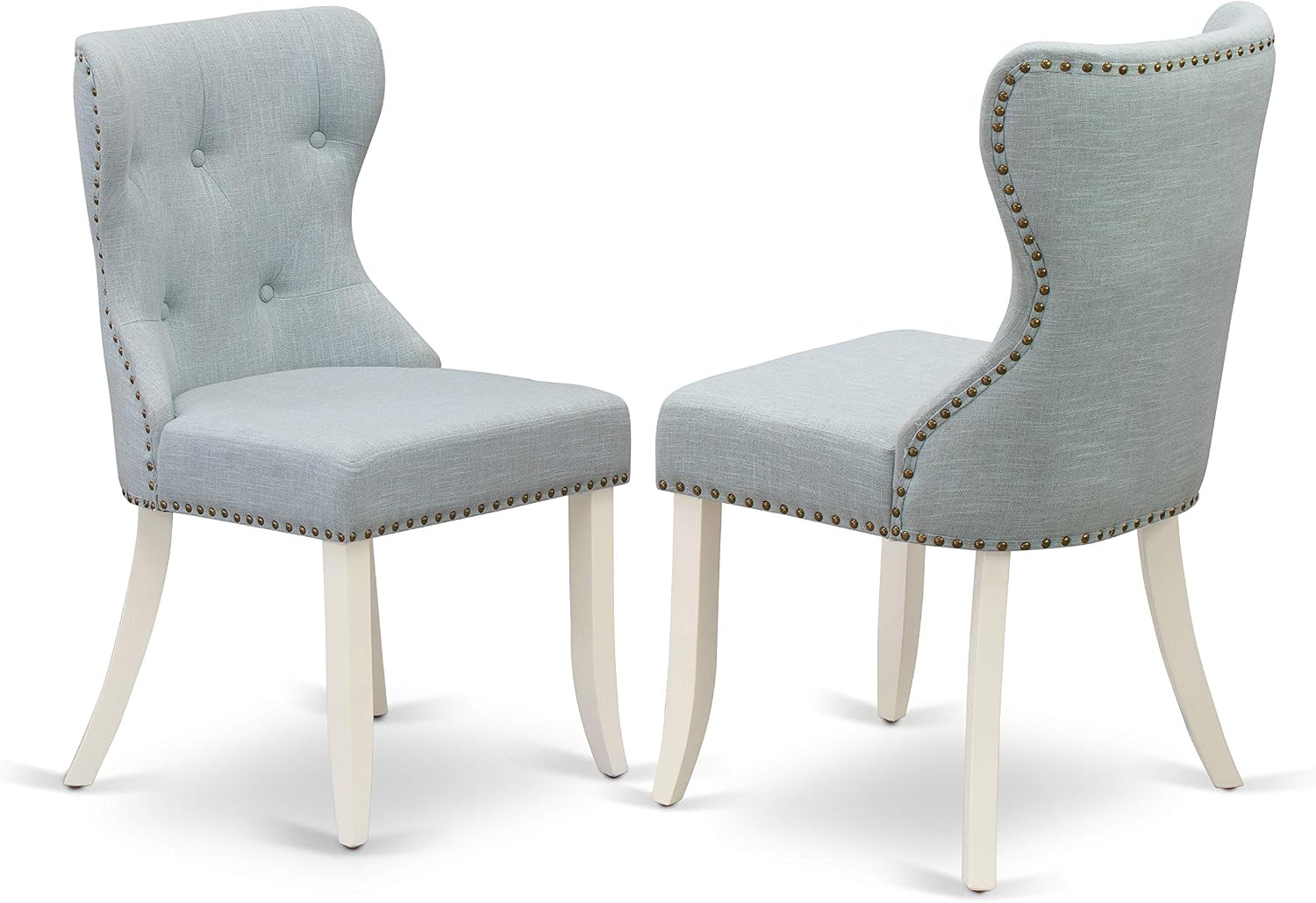 East West Furniture DLSI3-WHI-15 3 Piece Dining Room Furniture Set Contains a Round Dining Table with Dropleaf and 2 Baby Blue Linen Fabric Upholstered Chairs, 42x42 Inch, Linen White