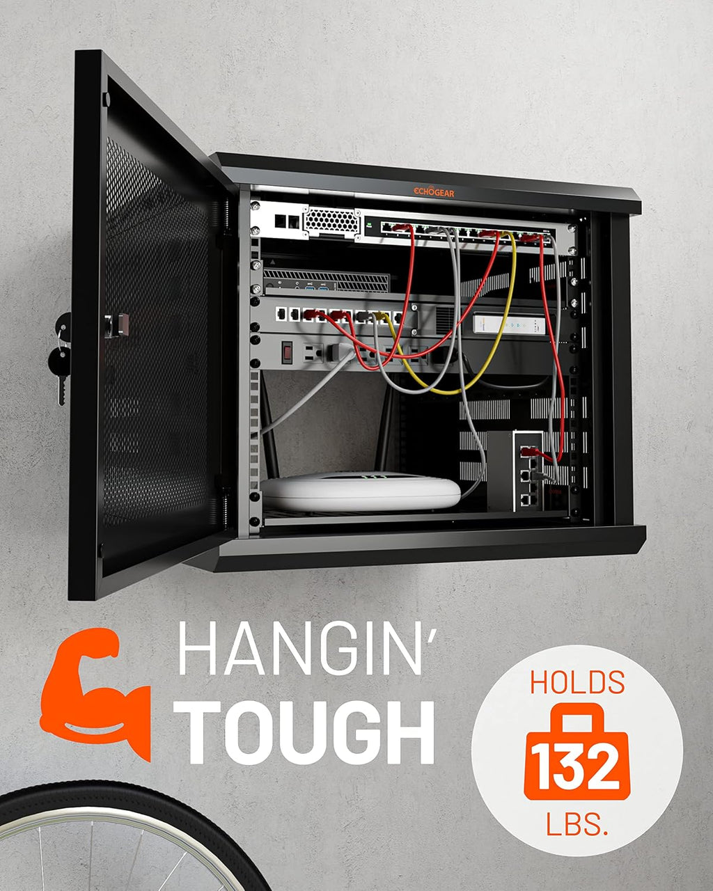 ECHOGEAR 9U Network Rack - Enclosed Wall Mount Rack Kit Includes 2X 1U Shelves, Pre-Mounted Fan, Lockable Door & Hardware - 600mm Depth Fits All Your AV Gear