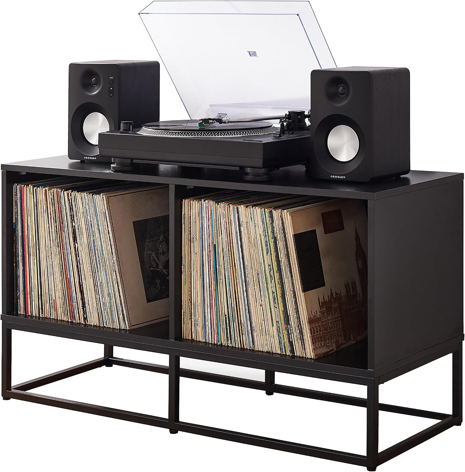 Crosley Furniture Enzo Medium Vinyl Record Storage TV Stand and Entertainment Center, Media Console, Black
