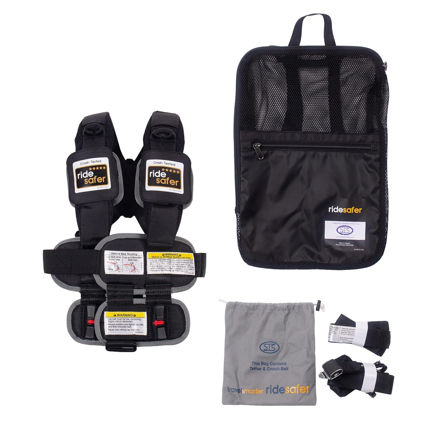RideSafer Gen 5 - Extra Small (XS) Black, Lightweight, Compact, Portable Car Seat, 2+ years; 26.5–40 lb - Perfect for Travel and Everyday Child Safety
