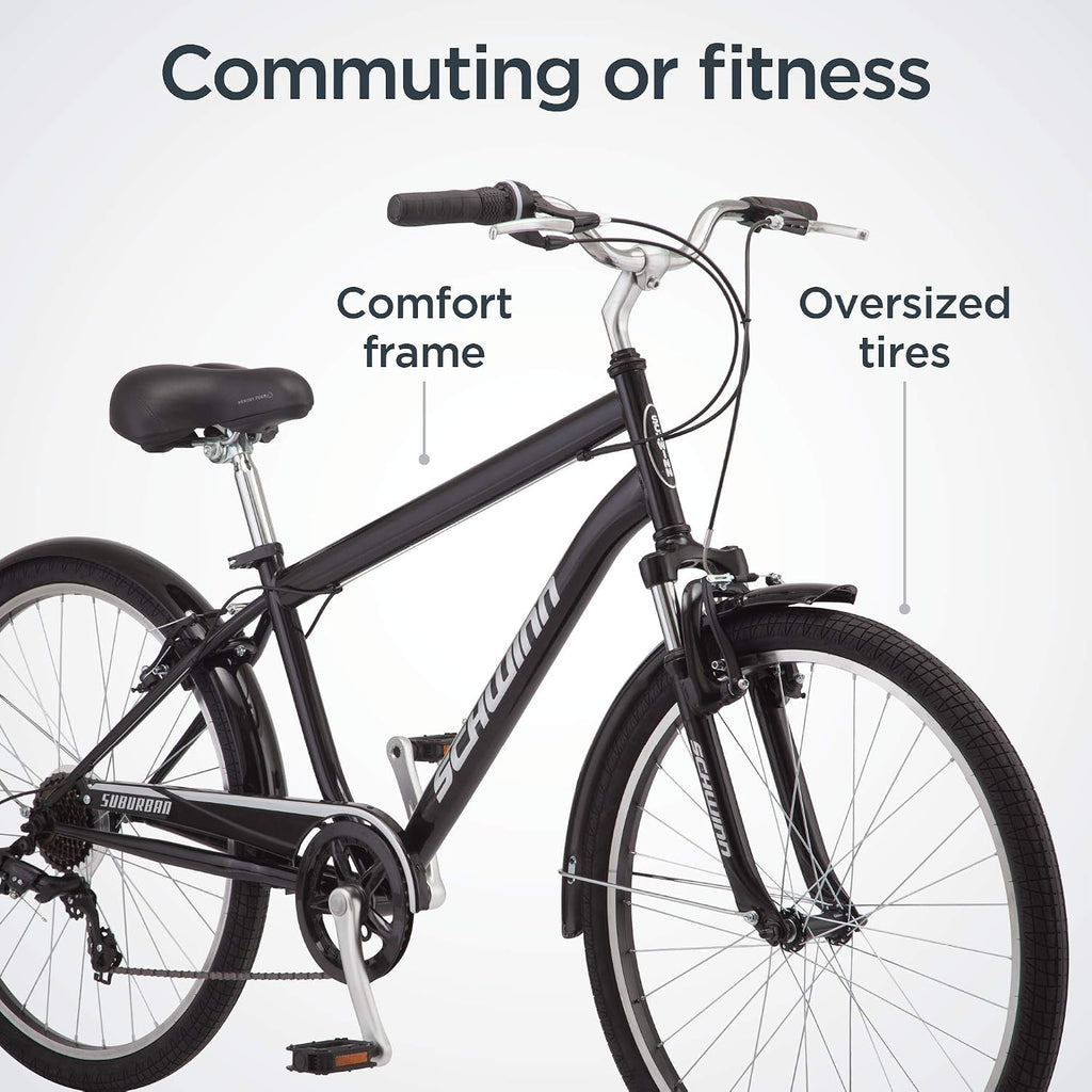 Schwinn Suburban Adult Comfort Bike, Men and Women, 26-Inch Wheels, 7 Speed Drivetrain, 16 or 17-Inch Aluminum Frame, Alloy Linear Hand Brakes