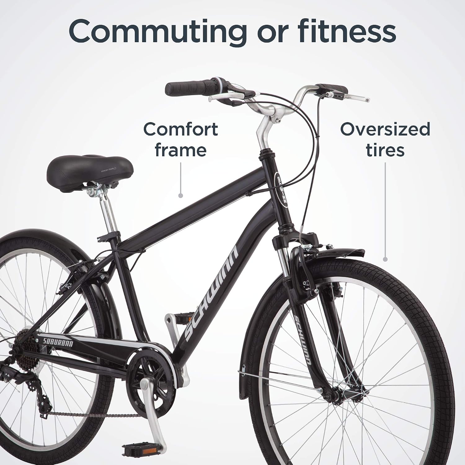 Schwinn Suburban Adult Comfort Bike, Men and Women, 26-Inch Wheels, 7 Speed Drivetrain, 16 or 17-Inch Aluminum Frame, Alloy Linear Hand Brakes