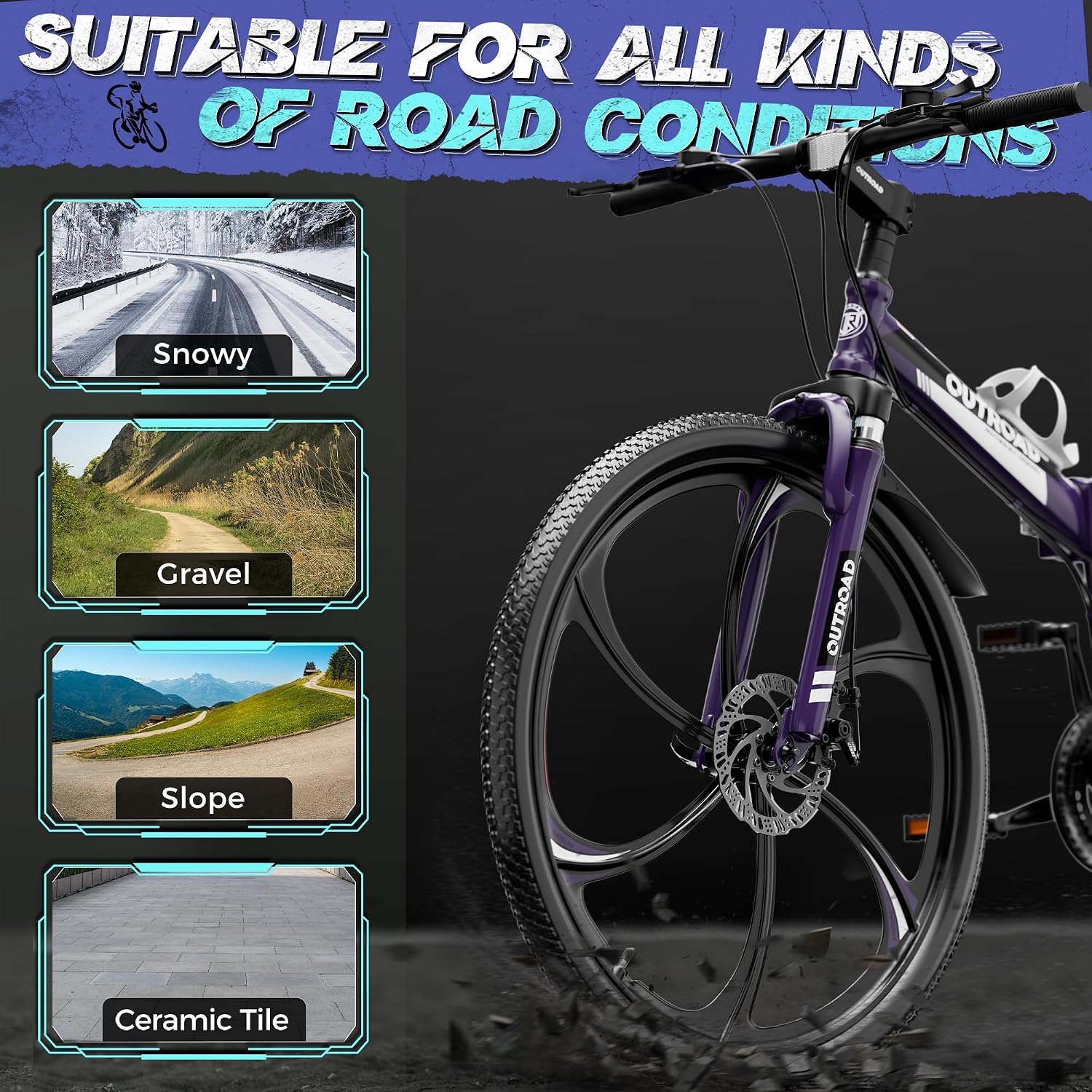 Outroad 26 Inch Folding Mountain Bike, 21 Speed Full Suspension High-Carbon Steel MTB Foldable Bicycle, Dual Disc Brake Non-Slip Folding Bikes for Adults/Men/Women, Black, Orange and Green