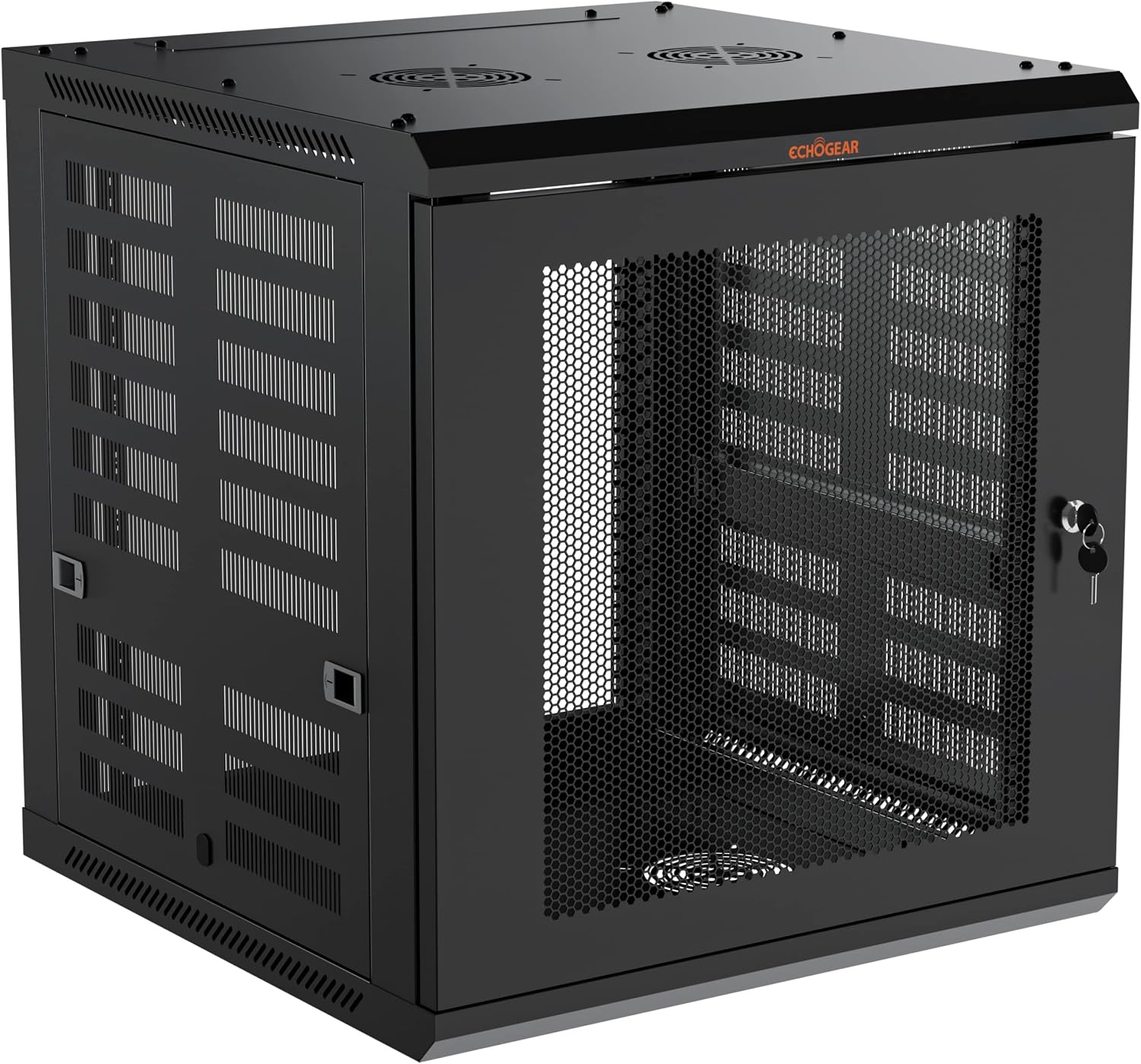 ECHOGEAR 12U Network Rack - Enclosed Wall Mount Rack Kit Includes 2X 1U Shelves, Pre-Mounted Fan, Lockable Door & Hardware - 600mm Depth Fits All Your AV Gear