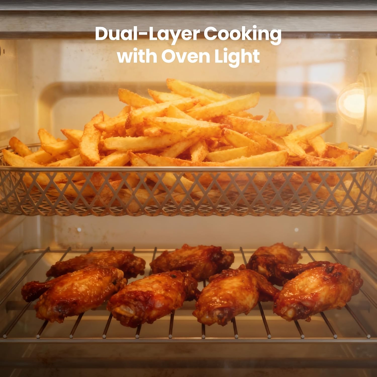 Kismile 25QT Air Fryer Toaster Oven Combo, 12-in-1 Large Countertop Convection Airfryer Oven, 70–450℉, Bake, Roast, Reheat, Broil, Fits 12″ Pizza, Includes Full Accessories, Stainless Steel(Silver)
