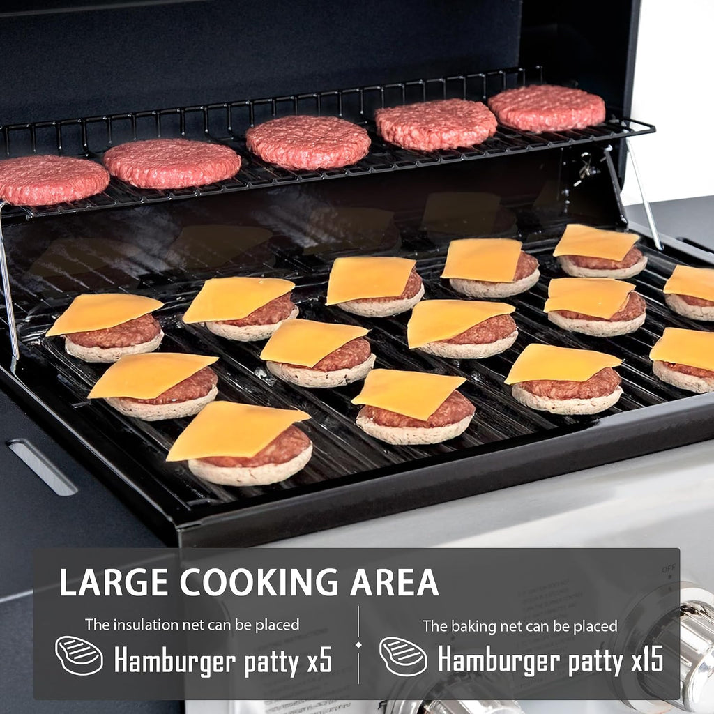 MASTER COOK 3 Burner BBQ Propane Gas Grill, 472 Sq. In. Cooking Area, 30,000 BTU Stainless Steel Barbecue Grill with Two Foldable Shelves for Outdoor Patio, Backyard