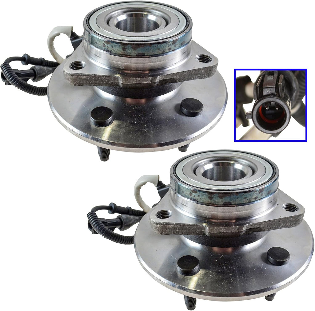 TRQ Front Left and Right Wheel Bearing and Hub Assembly Set 2 Piece Compatible with 1997-99 Ford Expedition 2000 1998-99 Lincoln Navigator 4WD Models