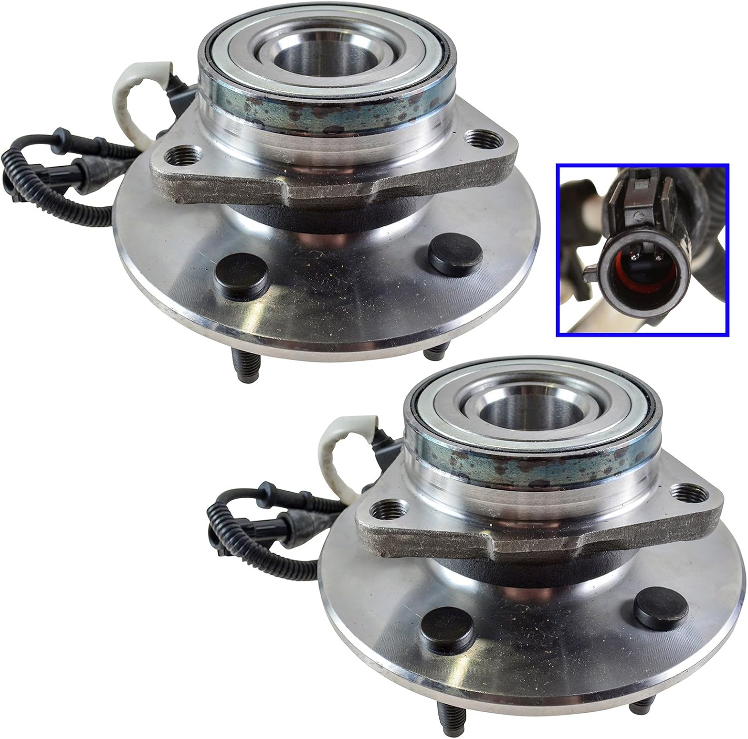 TRQ Front Left and Right Wheel Bearing and Hub Assembly Set 2 Piece Compatible with 1997-99 Ford Expedition 2000 1998-99 Lincoln Navigator 4WD Models