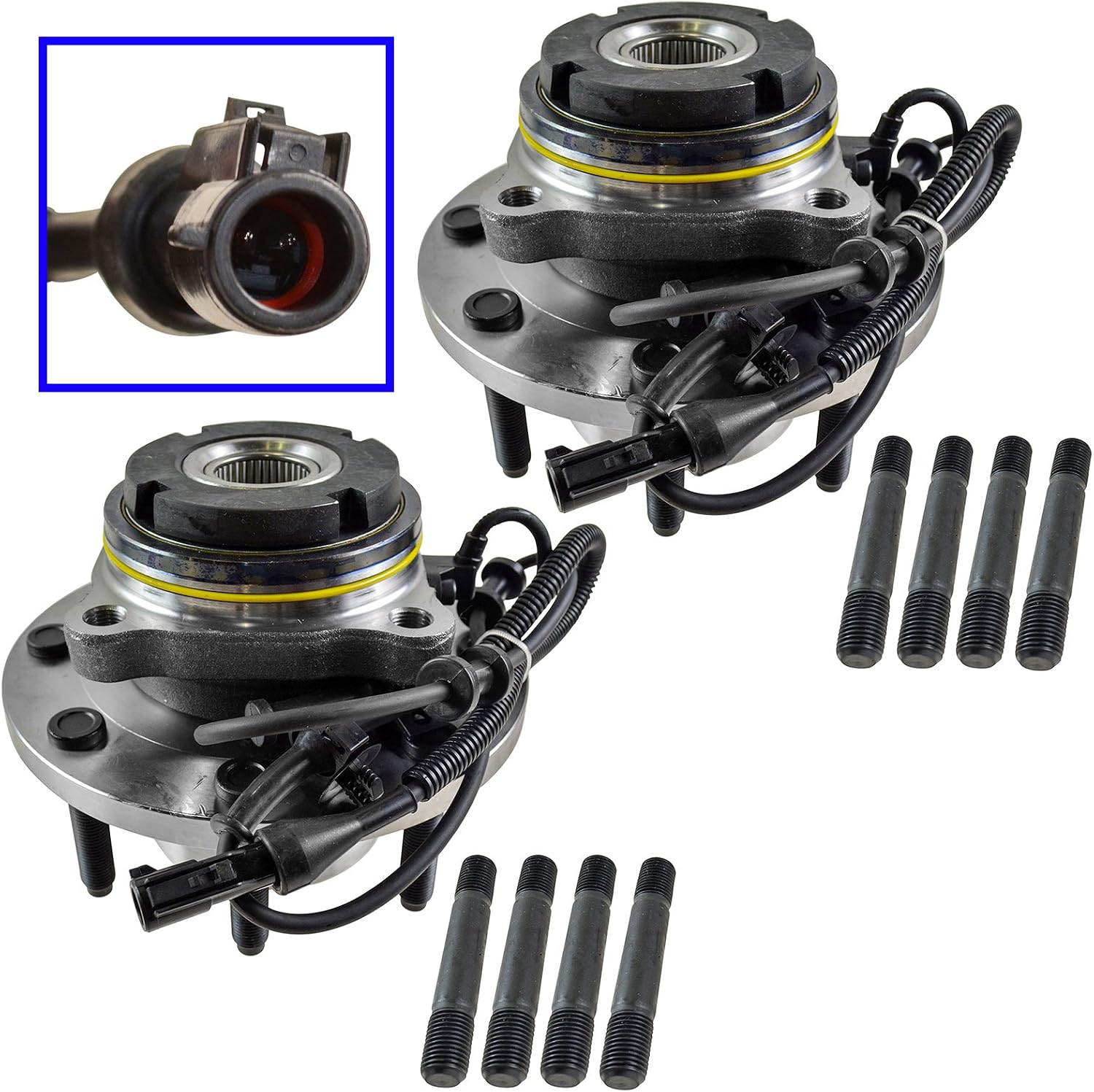 TRQ Front Left and Right Wheel Bearing and Hub Assembly Set 2 Piece Compatible with 03-04 Ford F-250 Super Duty 4WD 03-04 F-350 Super Duty 4WD M14x1.5 Fine Thread Wheel Studs Single Rear Wheels SRW