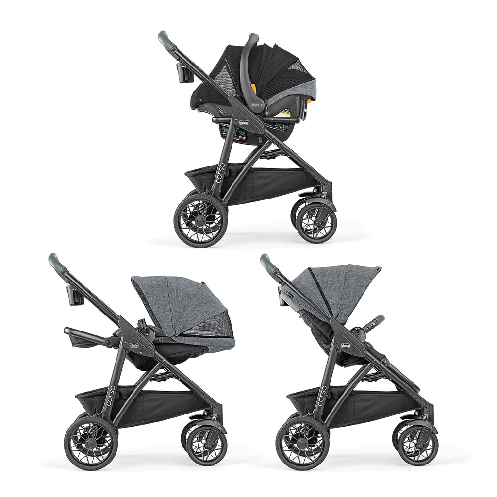 Chicco Corso Primo ClearTex Modular Travel System, Corso Primo Modular Stroller with KeyFit 35 Zip ClearTex Infant Car Seat and Base, Aspen/Black