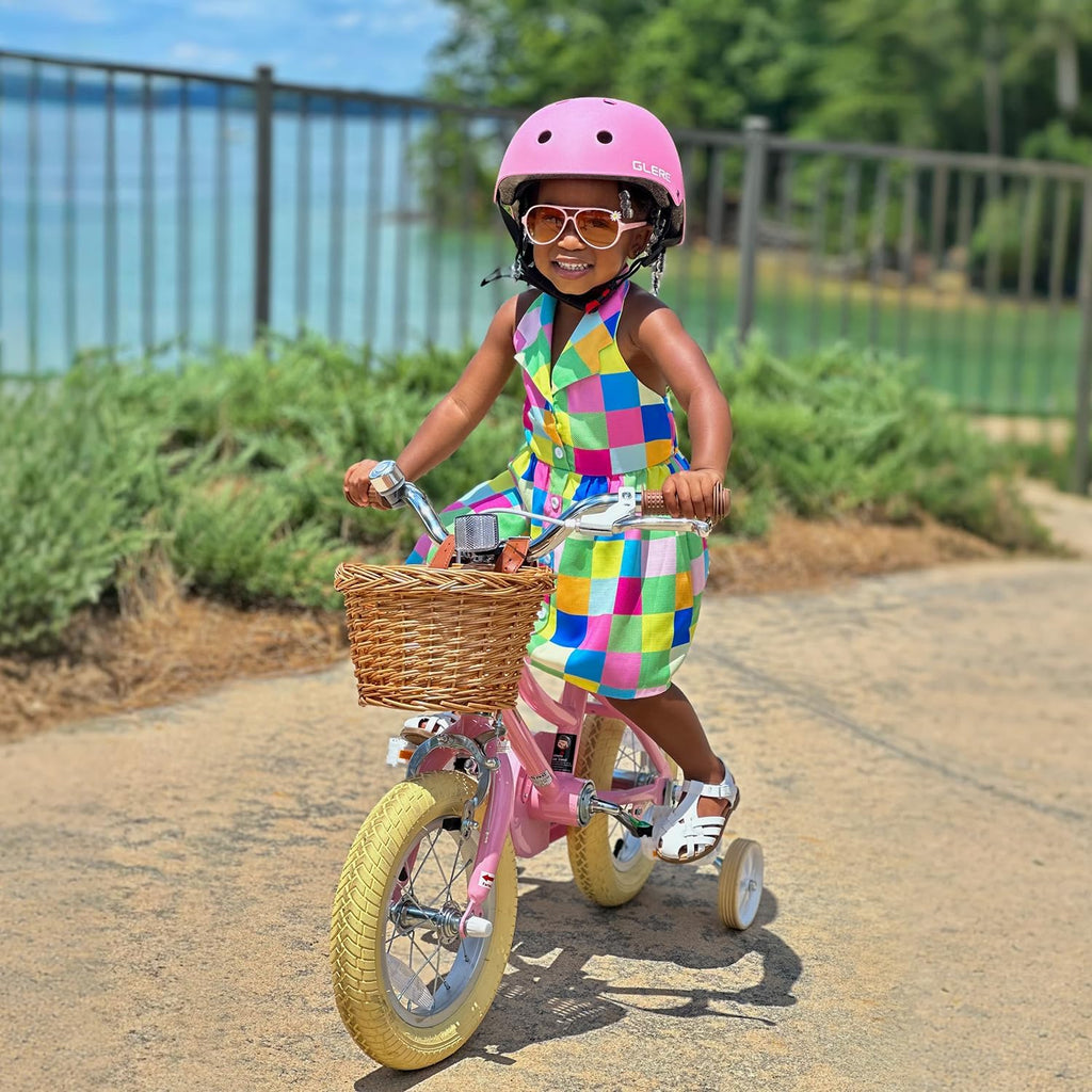 Petimini Vintage Kids Bike for Girls, 12–20 Inch Classic Bicycle with Wicker Basket & Bell, High Tensile Steel Frame, Training Wheels (12–18'), 85% Pre-Assembled, Retro Bike for Outdoor Riding