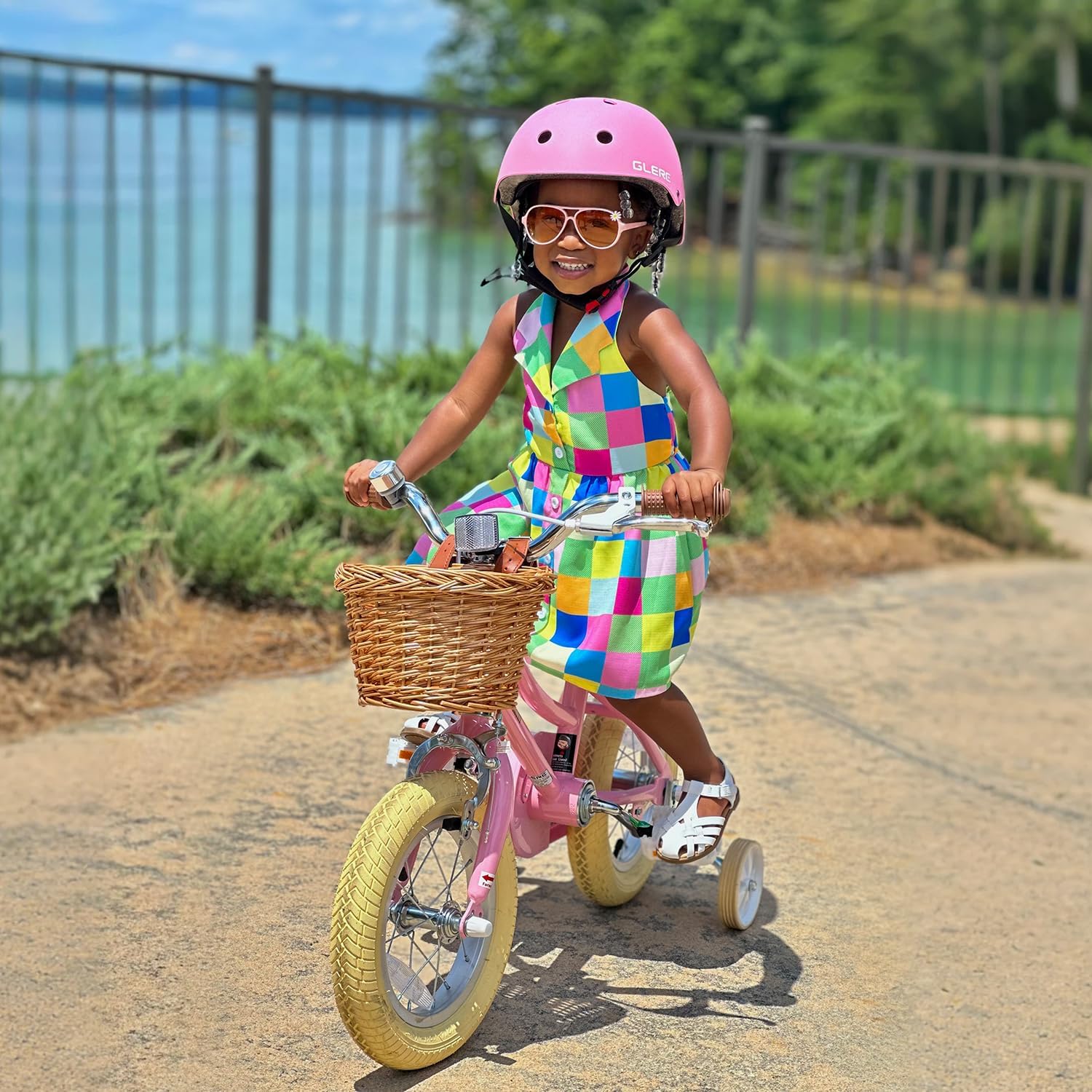 Petimini Vintage Kids Bike for Girls, 12–20 Inch Classic Bicycle with Wicker Basket & Bell, High Tensile Steel Frame, Training Wheels (12–18'), 85% Pre-Assembled, Retro Bike for Outdoor Riding